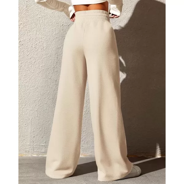 imageBTFBM Womens Wide Leg Sweatpants Casual Loose Solid Color Pants Comfy Lounge Joggers Baggy Sweatpants PocketsSolid Beige