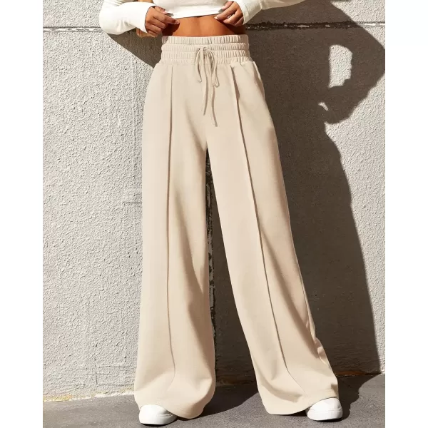 imageBTFBM Womens Wide Leg Sweatpants Casual Loose Solid Color Pants Comfy Lounge Joggers Baggy Sweatpants PocketsSolid Beige