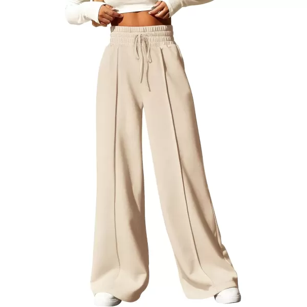 imageBTFBM Womens Wide Leg Sweatpants Casual Loose Solid Color Pants Comfy Lounge Joggers Baggy Sweatpants PocketsSolid Beige