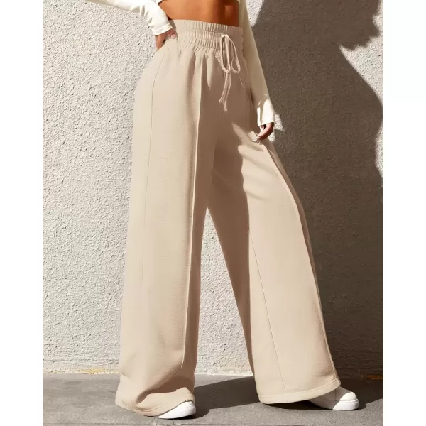 imageBTFBM Womens Wide Leg Sweatpants Casual Loose Solid Color Pants Comfy Lounge Joggers Baggy Sweatpants PocketsSolid Beige