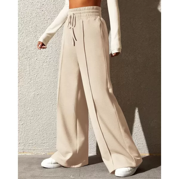 imageBTFBM Womens Wide Leg Sweatpants Casual Loose Solid Color Pants Comfy Lounge Joggers Baggy Sweatpants PocketsSolid Beige