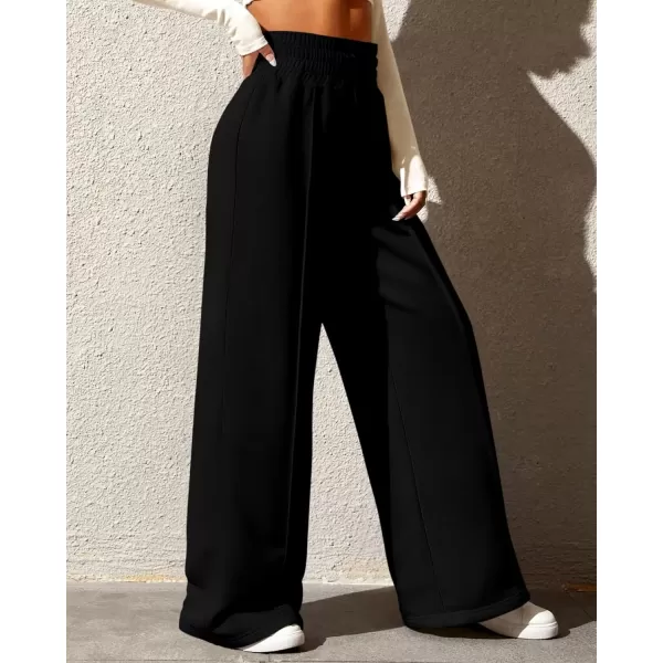 imageBTFBM Womens Wide Leg Sweatpants Casual Loose Solid Color Pants Comfy Lounge Joggers Baggy Sweatpants PocketsSolid Black