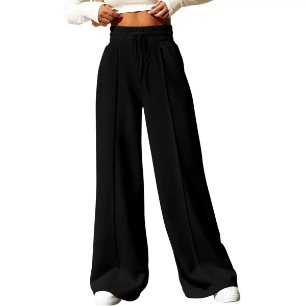 imageBTFBM Womens Wide Leg Sweatpants Casual Loose Solid Color Pants Comfy Lounge Joggers Baggy Sweatpants PocketsSolid Black