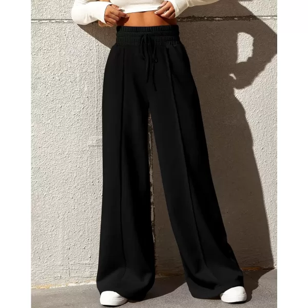 imageBTFBM Womens Wide Leg Sweatpants Casual Loose Solid Color Pants Comfy Lounge Joggers Baggy Sweatpants PocketsSolid Black