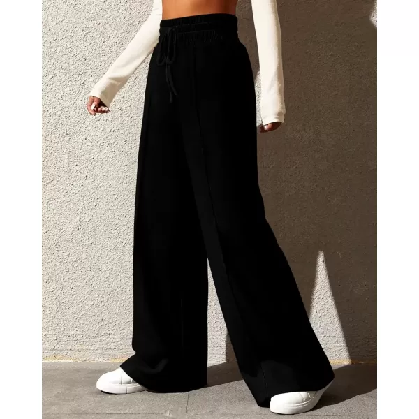 imageBTFBM Womens Wide Leg Sweatpants Casual Loose Solid Color Pants Comfy Lounge Joggers Baggy Sweatpants PocketsSolid Black