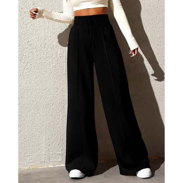 imageBTFBM Womens Wide Leg Sweatpants Casual Loose Solid Color Pants Comfy Lounge Joggers Baggy Sweatpants PocketsSolid Black