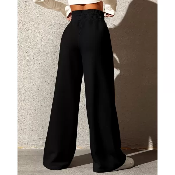 imageBTFBM Womens Wide Leg Sweatpants Casual Loose Solid Color Pants Comfy Lounge Joggers Baggy Sweatpants PocketsSolid Black