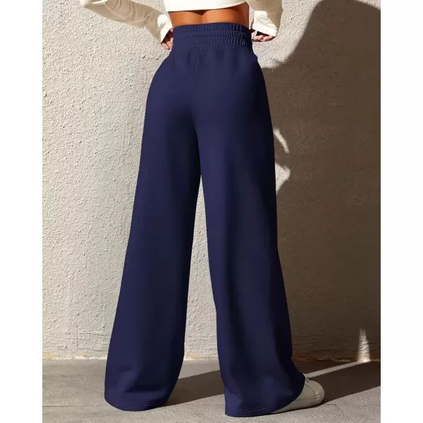 imageBTFBM Womens Wide Leg Sweatpants Casual Loose Solid Color Pants Comfy Lounge Joggers Baggy Sweatpants PocketsSolid Blue