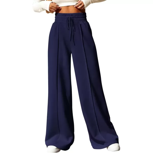 imageBTFBM Womens Wide Leg Sweatpants Casual Loose Solid Color Pants Comfy Lounge Joggers Baggy Sweatpants PocketsSolid Blue