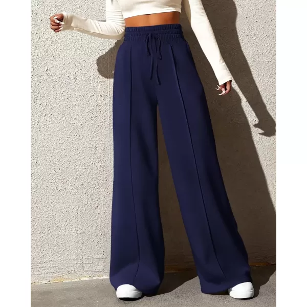 imageBTFBM Womens Wide Leg Sweatpants Casual Loose Solid Color Pants Comfy Lounge Joggers Baggy Sweatpants PocketsSolid Blue
