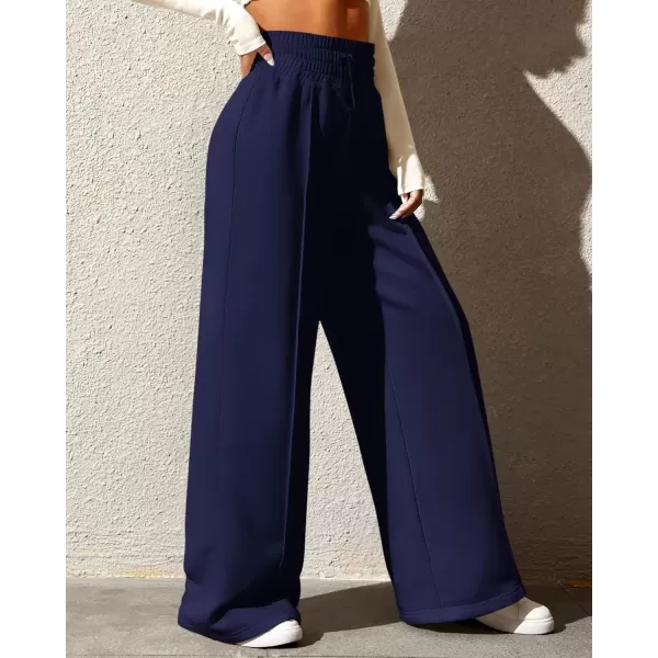 imageBTFBM Womens Wide Leg Sweatpants Casual Loose Solid Color Pants Comfy Lounge Joggers Baggy Sweatpants PocketsSolid Blue