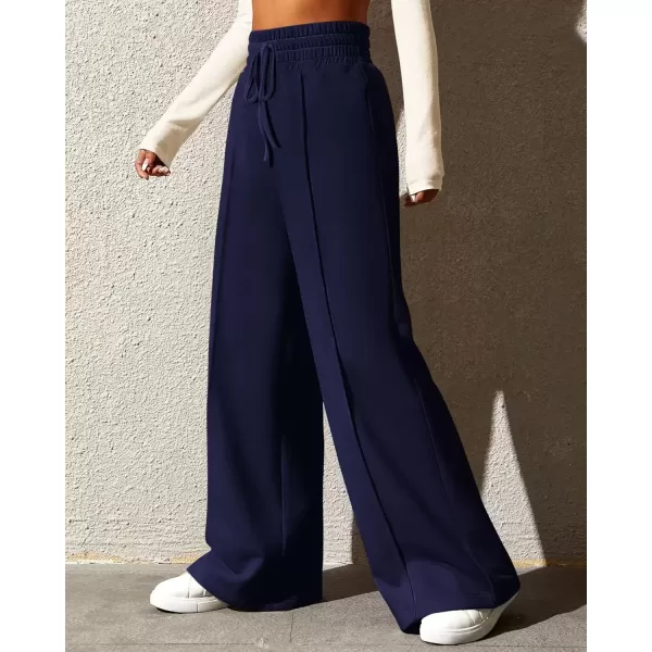 imageBTFBM Womens Wide Leg Sweatpants Casual Loose Solid Color Pants Comfy Lounge Joggers Baggy Sweatpants PocketsSolid Blue