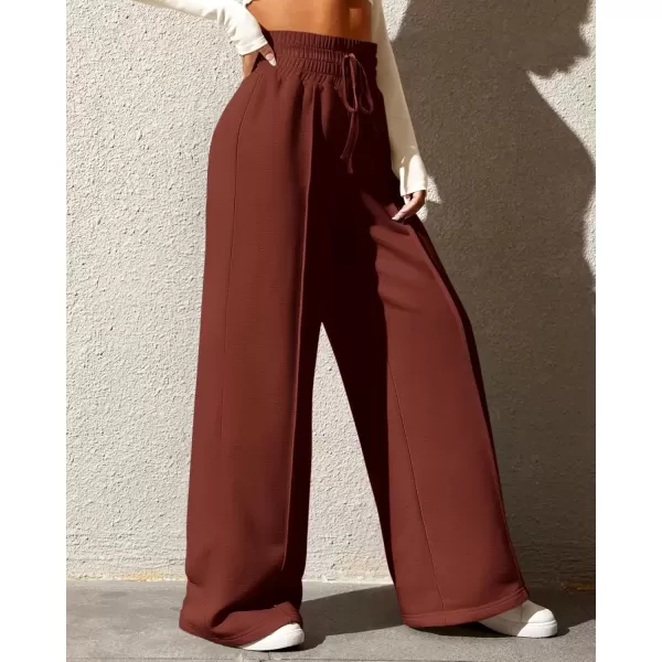 imageBTFBM Womens Wide Leg Sweatpants Casual Loose Solid Color Pants Comfy Lounge Joggers Baggy Sweatpants PocketsSolid Brick Red