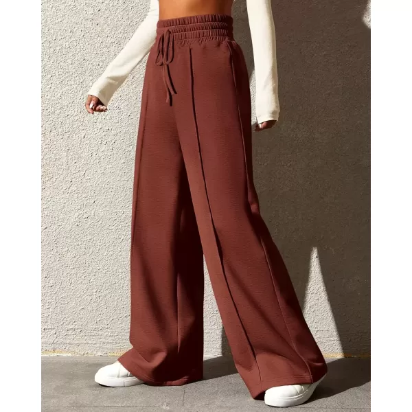 imageBTFBM Womens Wide Leg Sweatpants Casual Loose Solid Color Pants Comfy Lounge Joggers Baggy Sweatpants PocketsSolid Brick Red