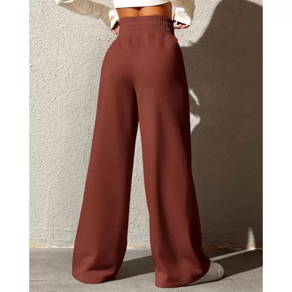 imageBTFBM Womens Wide Leg Sweatpants Casual Loose Solid Color Pants Comfy Lounge Joggers Baggy Sweatpants PocketsSolid Brick Red