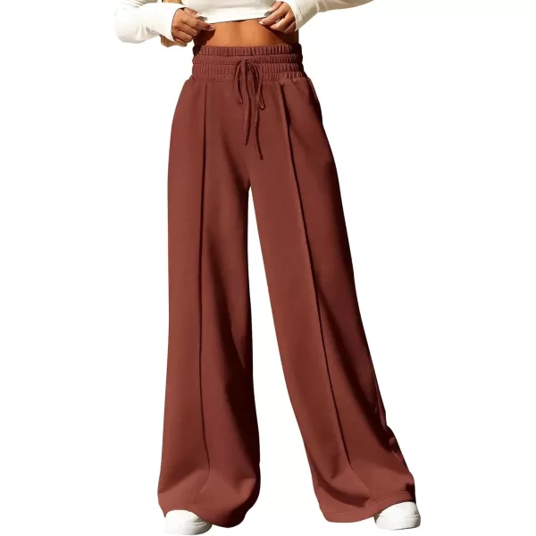 imageBTFBM Womens Wide Leg Sweatpants Casual Loose Solid Color Pants Comfy Lounge Joggers Baggy Sweatpants PocketsSolid Brick Red