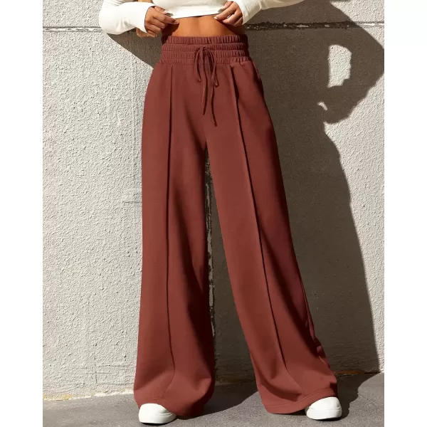 imageBTFBM Womens Wide Leg Sweatpants Casual Loose Solid Color Pants Comfy Lounge Joggers Baggy Sweatpants PocketsSolid Brick Red
