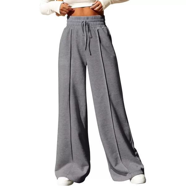 imageBTFBM Womens Wide Leg Sweatpants Casual Loose Solid Color Pants Comfy Lounge Joggers Baggy Sweatpants PocketsSolid Dark Grey