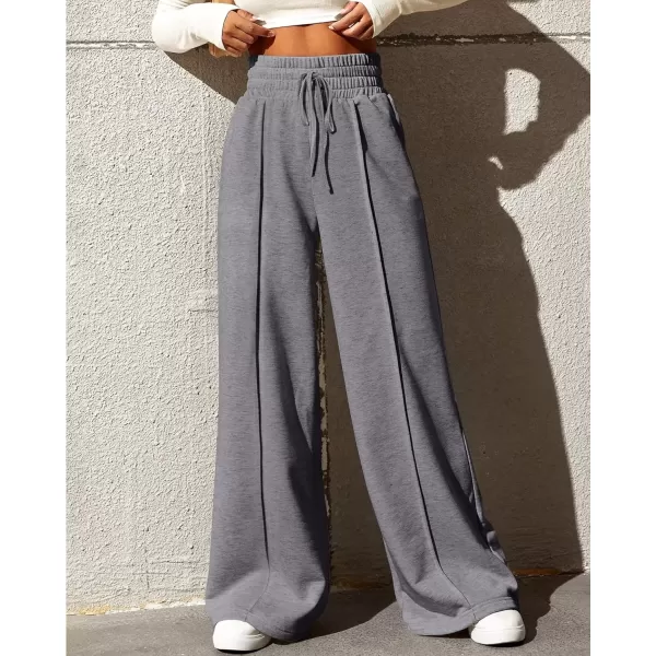 imageBTFBM Womens Wide Leg Sweatpants Casual Loose Solid Color Pants Comfy Lounge Joggers Baggy Sweatpants PocketsSolid Dark Grey