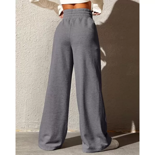 imageBTFBM Womens Wide Leg Sweatpants Casual Loose Solid Color Pants Comfy Lounge Joggers Baggy Sweatpants PocketsSolid Dark Grey