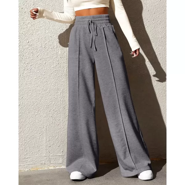 imageBTFBM Womens Wide Leg Sweatpants Casual Loose Solid Color Pants Comfy Lounge Joggers Baggy Sweatpants PocketsSolid Dark Grey