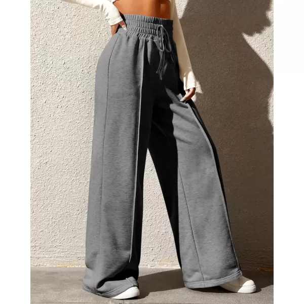 imageBTFBM Womens Wide Leg Sweatpants Casual Loose Solid Color Pants Comfy Lounge Joggers Baggy Sweatpants PocketsSolid Dark Grey