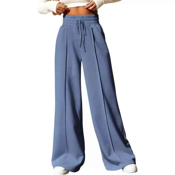 imageBTFBM Womens Wide Leg Sweatpants Casual Loose Solid Color Pants Comfy Lounge Joggers Baggy Sweatpants PocketsSolid Grey Blue