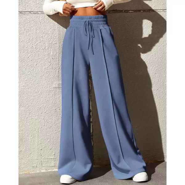 imageBTFBM Womens Wide Leg Sweatpants Casual Loose Solid Color Pants Comfy Lounge Joggers Baggy Sweatpants PocketsSolid Grey Blue