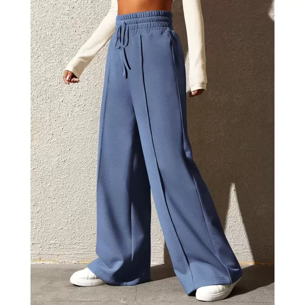 imageBTFBM Womens Wide Leg Sweatpants Casual Loose Solid Color Pants Comfy Lounge Joggers Baggy Sweatpants PocketsSolid Grey Blue