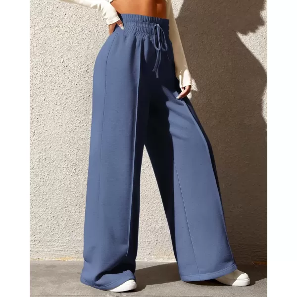 imageBTFBM Womens Wide Leg Sweatpants Casual Loose Solid Color Pants Comfy Lounge Joggers Baggy Sweatpants PocketsSolid Grey Blue