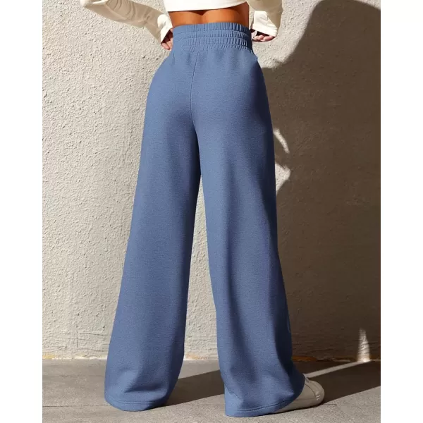 imageBTFBM Womens Wide Leg Sweatpants Casual Loose Solid Color Pants Comfy Lounge Joggers Baggy Sweatpants PocketsSolid Grey Blue