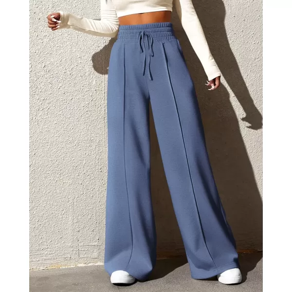 imageBTFBM Womens Wide Leg Sweatpants Casual Loose Solid Color Pants Comfy Lounge Joggers Baggy Sweatpants PocketsSolid Grey Blue