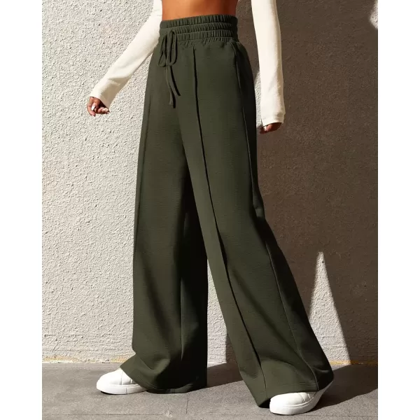 imageBTFBM Womens Wide Leg Sweatpants Casual Loose Solid Color Pants Comfy Lounge Joggers Baggy Sweatpants PocketsSolid Grey Green