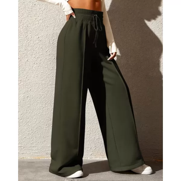 imageBTFBM Womens Wide Leg Sweatpants Casual Loose Solid Color Pants Comfy Lounge Joggers Baggy Sweatpants PocketsSolid Grey Green