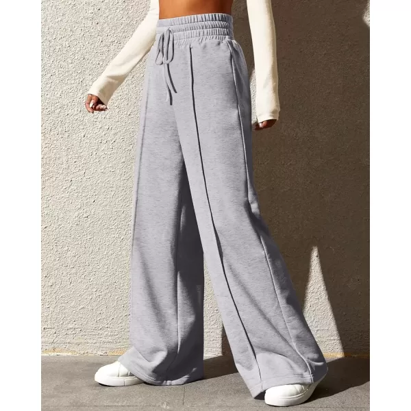 imageBTFBM Womens Wide Leg Sweatpants Casual Loose Solid Color Pants Comfy Lounge Joggers Baggy Sweatpants PocketsSolid Light Grey