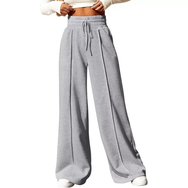 imageBTFBM Womens Wide Leg Sweatpants Casual Loose Solid Color Pants Comfy Lounge Joggers Baggy Sweatpants PocketsSolid Light Grey