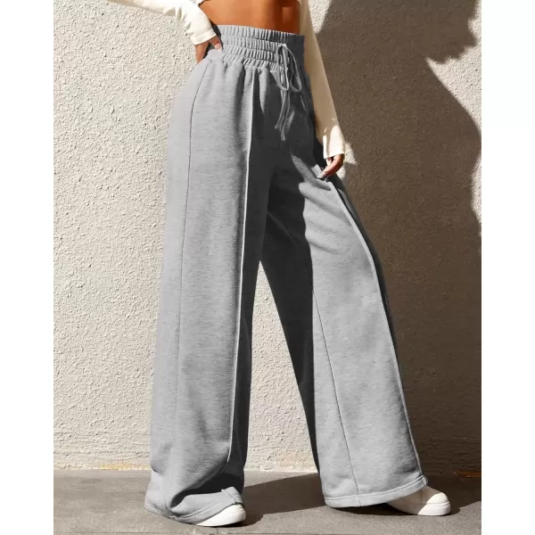 imageBTFBM Womens Wide Leg Sweatpants Casual Loose Solid Color Pants Comfy Lounge Joggers Baggy Sweatpants PocketsSolid Light Grey
