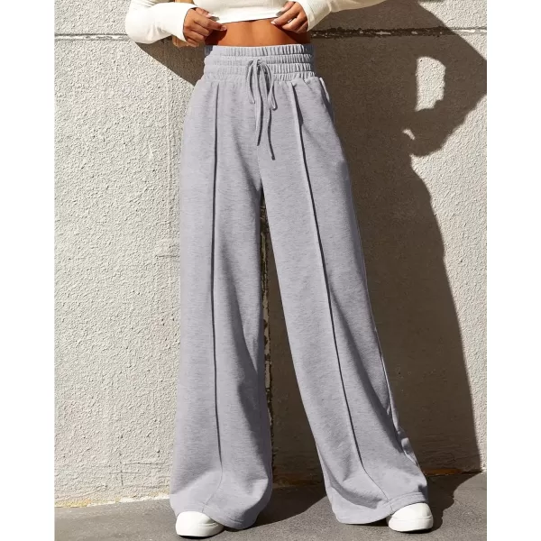 imageBTFBM Womens Wide Leg Sweatpants Casual Loose Solid Color Pants Comfy Lounge Joggers Baggy Sweatpants PocketsSolid Light Grey