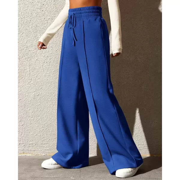 imageBTFBM Womens Wide Leg Sweatpants Casual Loose Solid Color Pants Comfy Lounge Joggers Baggy Sweatpants PocketsSolid Royal Blue