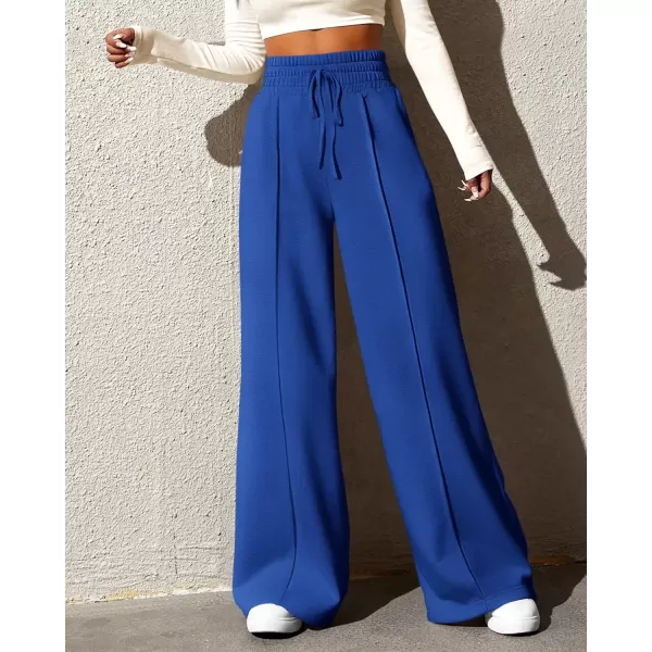 imageBTFBM Womens Wide Leg Sweatpants Casual Loose Solid Color Pants Comfy Lounge Joggers Baggy Sweatpants PocketsSolid Royal Blue