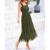 imageBTFBM Womens 2025 Summer Midi Dress Casual Sleeveless Square Neck Smocked Ruffle Tulle Tiered Wedding Guest DressesArmy Green
