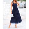 imageBTFBM Womens 2025 Summer Midi Dress Casual Sleeveless Square Neck Smocked Ruffle Tulle Tiered Wedding Guest DressesNavy