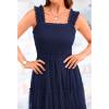 imageBTFBM Womens 2025 Summer Midi Dress Casual Sleeveless Square Neck Smocked Ruffle Tulle Tiered Wedding Guest DressesNavy
