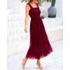 imageBTFBM Womens 2025 Summer Midi Dress Casual Sleeveless Square Neck Smocked Ruffle Tulle Tiered Wedding Guest DressesWine Red