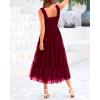 imageBTFBM Womens 2025 Summer Midi Dress Casual Sleeveless Square Neck Smocked Ruffle Tulle Tiered Wedding Guest DressesWine Red