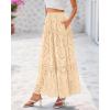 imageBTFBM Womens Boho Casual Skirts Summer 2025 Lace Embroidery Eyelet Drawstring Waist Flowy Tiered ALine Maxi SkirtBeige