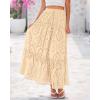 imageBTFBM Womens Boho Casual Skirts Summer 2025 Lace Embroidery Eyelet Drawstring Waist Flowy Tiered ALine Maxi SkirtBeige