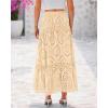 imageBTFBM Womens Boho Casual Skirts Summer 2025 Lace Embroidery Eyelet Drawstring Waist Flowy Tiered ALine Maxi SkirtBeige