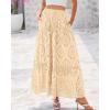 imageBTFBM Womens Boho Casual Skirts Summer 2025 Lace Embroidery Eyelet Drawstring Waist Flowy Tiered ALine Maxi SkirtBeige