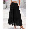 imageBTFBM Womens Boho Casual Skirts Summer 2025 Lace Embroidery Eyelet Drawstring Waist Flowy Tiered ALine Maxi SkirtBlack